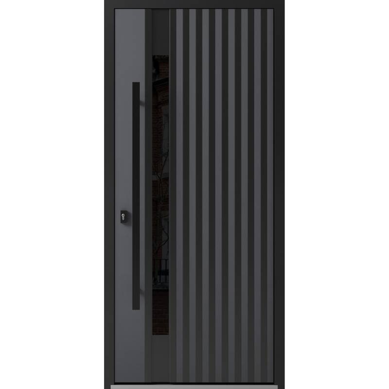 Front Exterior Prehung Steel Door Ronex 0144 Grey Entry Metal Painted W36xH80 Left hand Inswing - Grey - 36 x 80