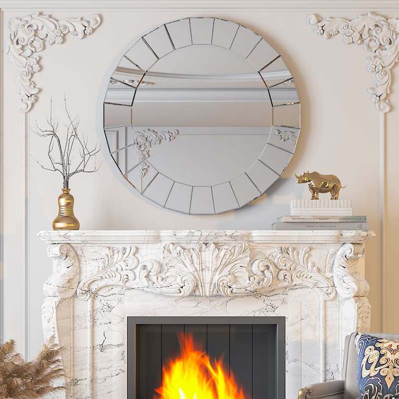 Modern Round Accent Wall Mirror Art Beveled Glass - 32"