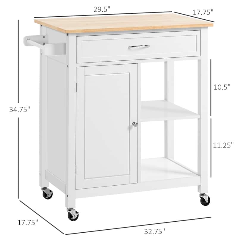 Rolling Kitchen Island Cart with Storage and Solid Wood Top - N/A