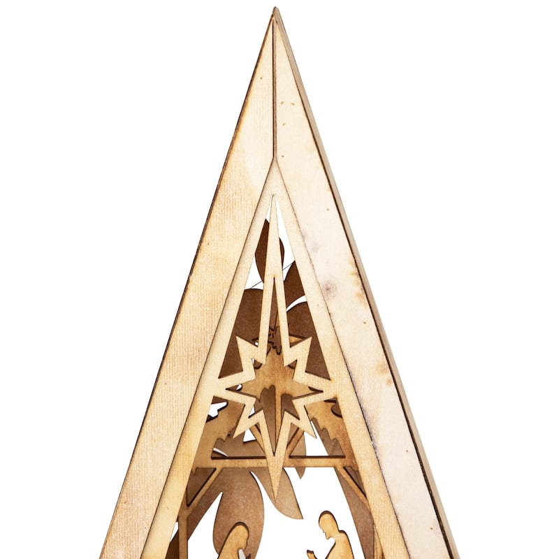 LED Lighted Holy Family Wooden Christmas Nativity Scene - 12"
