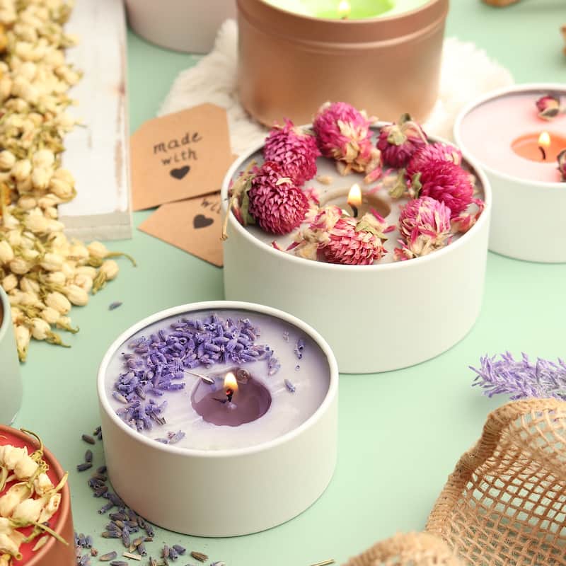 Craftbud 50 Piece Candle Making Kit with Dried Flowers - Full Botanical DIY Soy Candle Making Kit with Candle Wax and Supplies