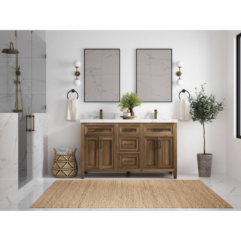 Willow Collections 60 in. W x 22 in. D Santa Monica Teak Double Sink Bathroom Vanity with Countertop