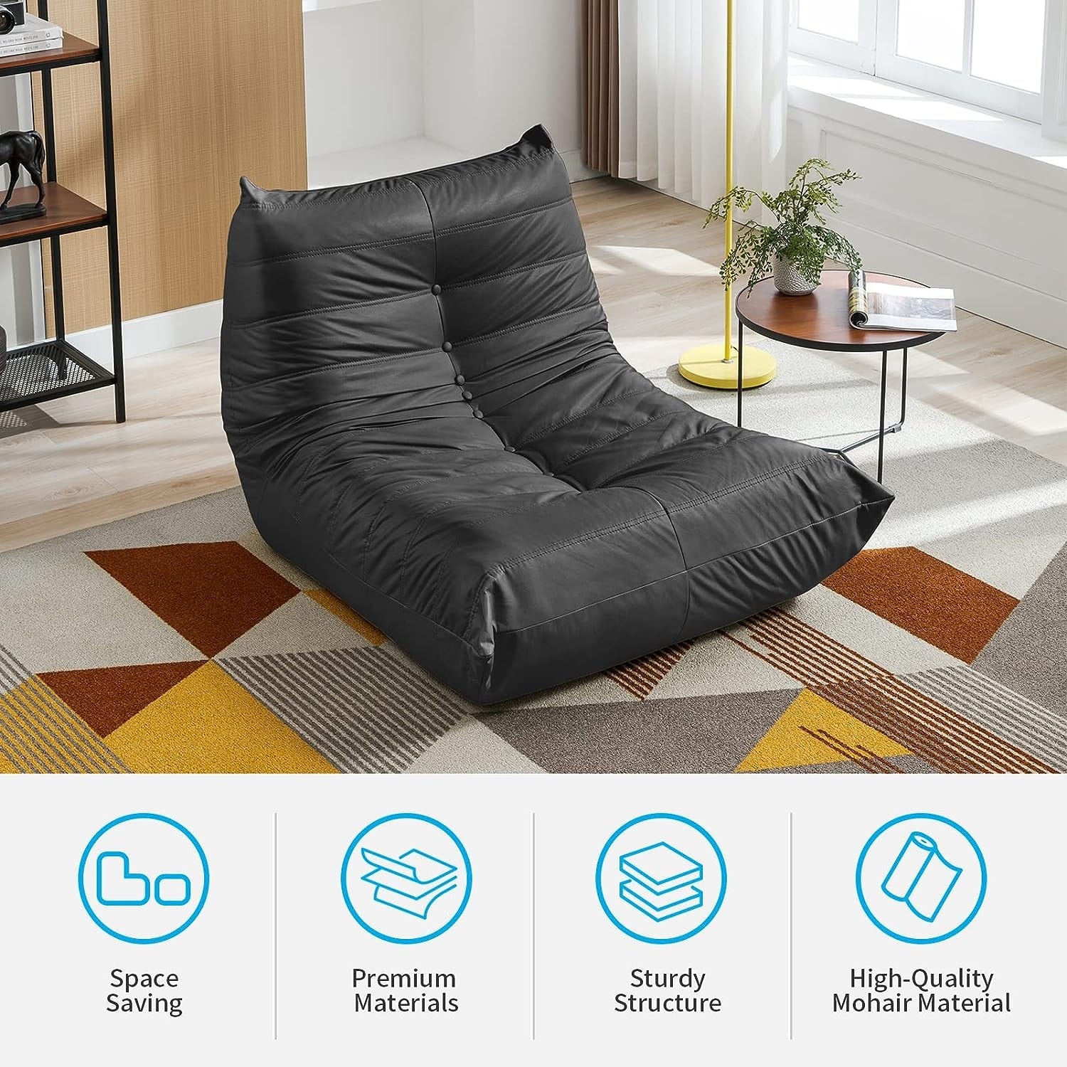 Mixoy Modern Armless Lounge Bean Bag Chair Padded Lazy Sofa Floor