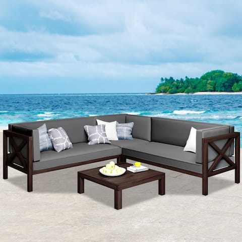 Clihome 4-Piece Outdoor Wood Backyard Sectional Seating Group