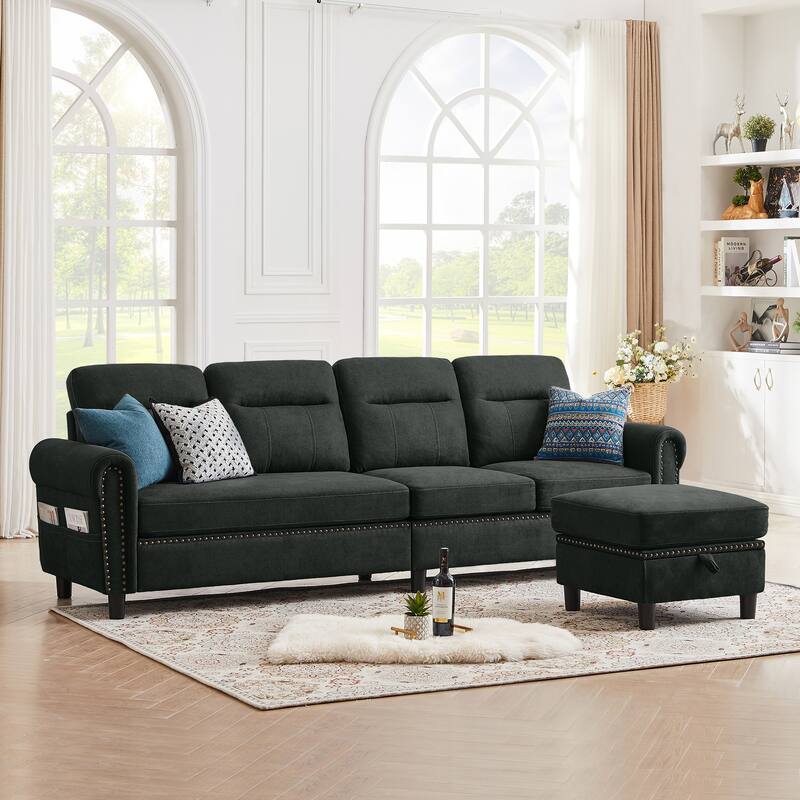 4 Seater L Shaped Reversible Sectional Sofa with Storage Ottoman