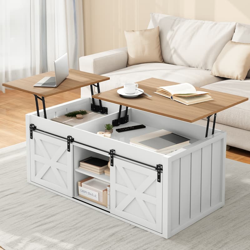 Moasis 48" Farmhouse Lift Top Coffee Table with Sliding Barn Door - 46.4"L x 22.8"W x 18.9"H