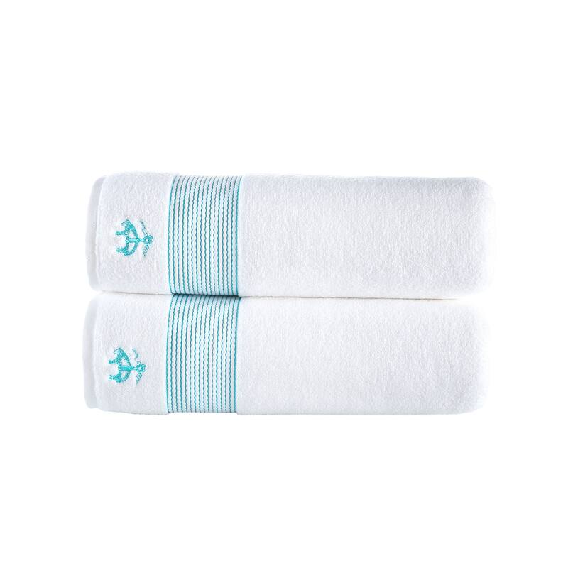 Brooks Brothers Rope Stripe Border 2 pcs Bath Sheets - Sea Glass