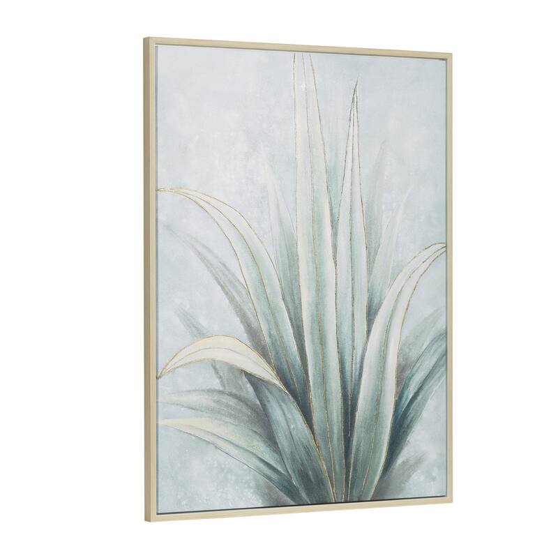 Canvas Leaf Agave Living Room Framed Wall Art with Beige Frame - Green - Roche River Decor