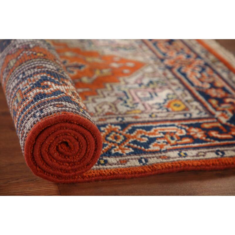 Orange Geometric Heriz Serapi Oriental Accent Rug Handmade Wool Carpet - 2'11"x 4'11"