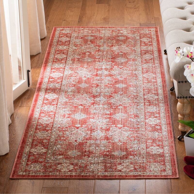 SAFAVIEH Windsor Iulia Shabby Chic Oriental Polyester Rug - 3' x 8' Runner - Red/Ivory