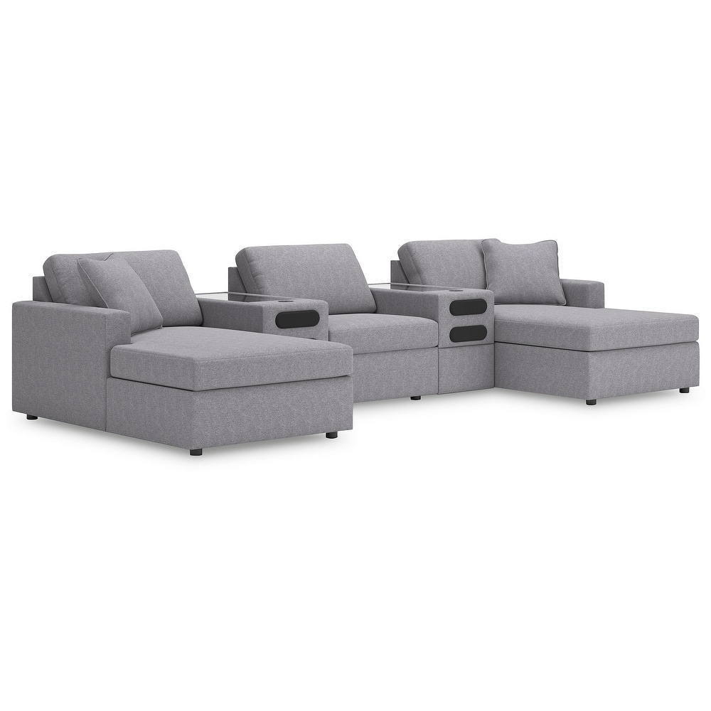 Signature Design by Ashley Modmax 5-Piece Double Chaise with Audio Consoles - 144"W x 68"D x 36"H