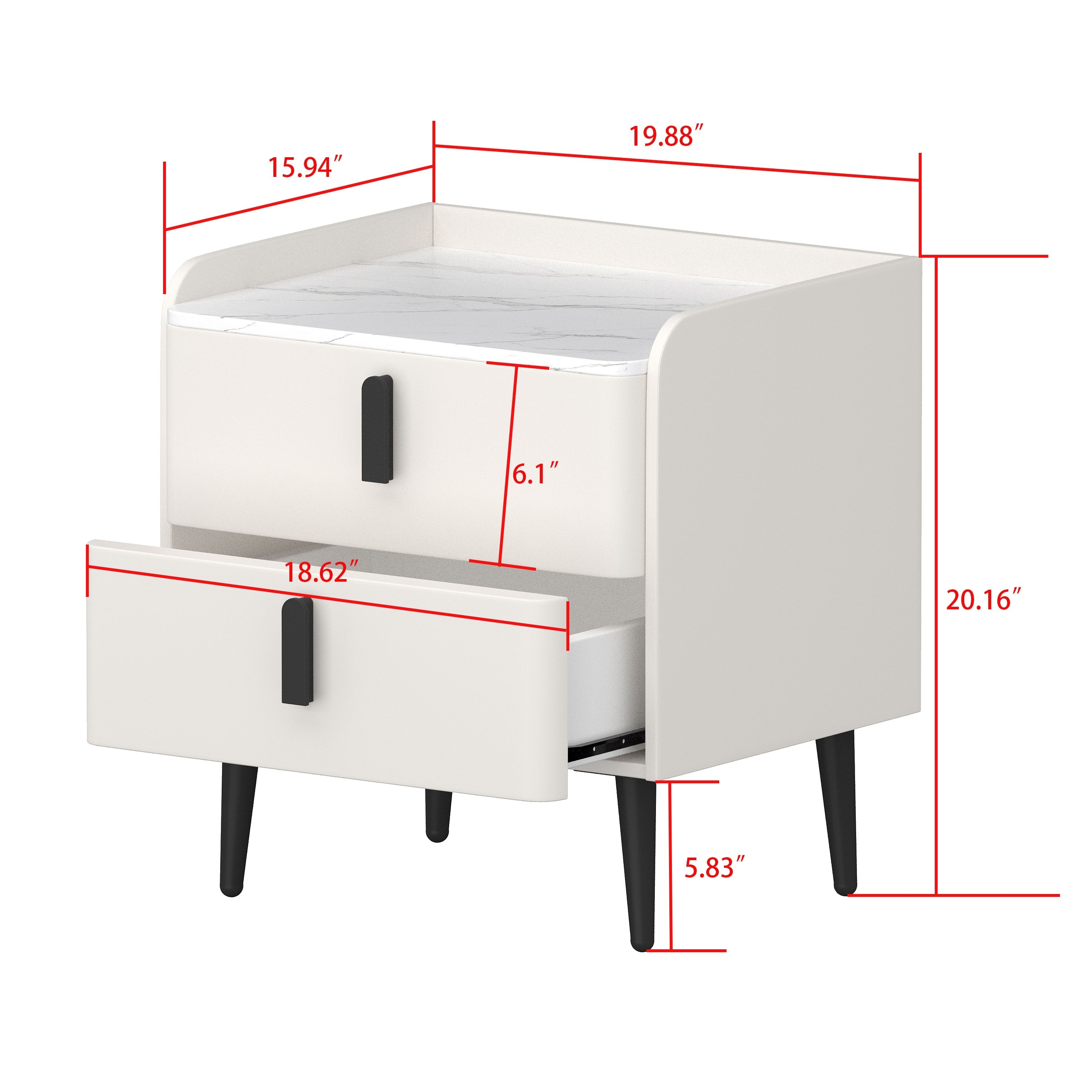Modern Style Nightstand with 2 Drawers and Marble-Pattern Tabletop for Bedroom and Living Room
