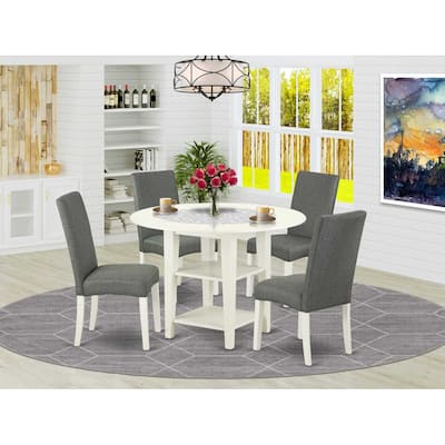 5-Piece Linen White Finish Solid Wood Top-Round Dining Room Set -Seats 4