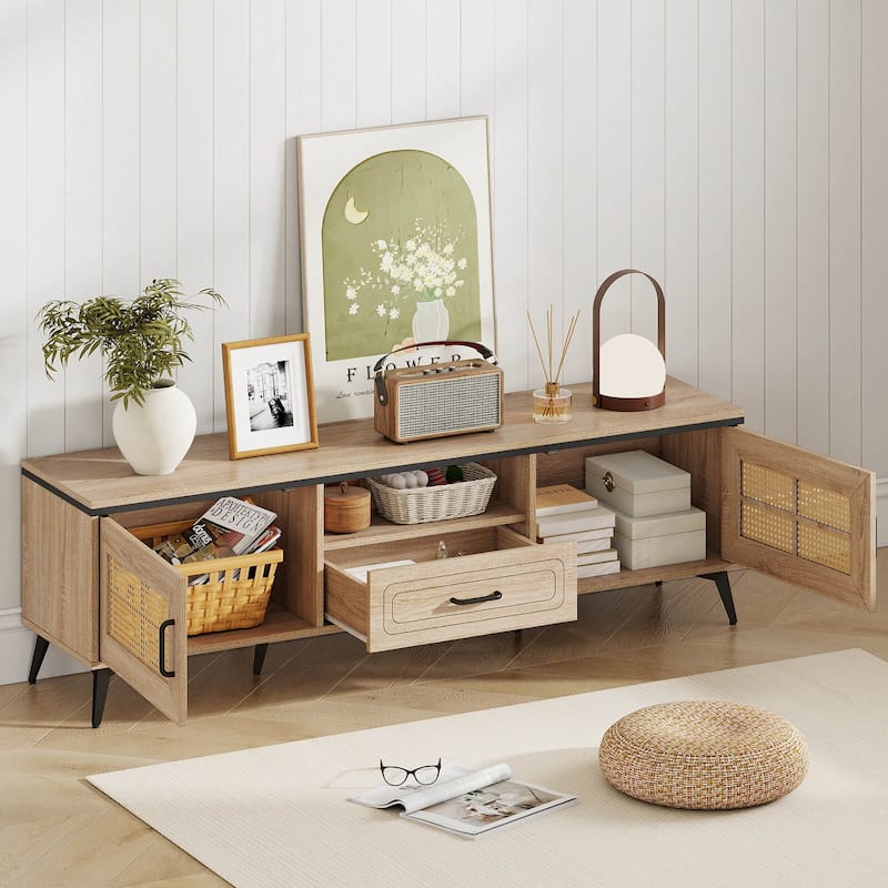 Costway Boho TV Stand for 65 Inch TVs Modern Entertainment Center with - See Details