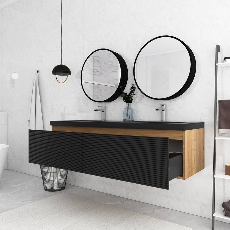 MDF Wall-Mounted Bathroom Vanity Set with Integrated Resin Sink with Drain in Matte Black