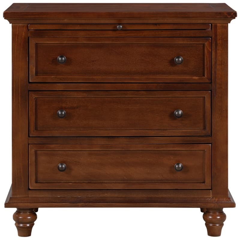 Farmhouse 3-Drawers Wood Nightstands with Pull Out Tray and Solid Wood Legs