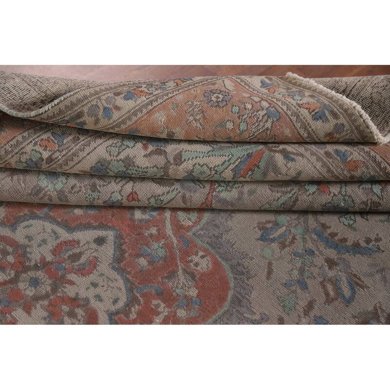 Hand Knotted Oriental 100% Wool Carpet Traditional Floral Greys & Charcoal Tabriz Area Rug - 11' 4'' X 8' 5''