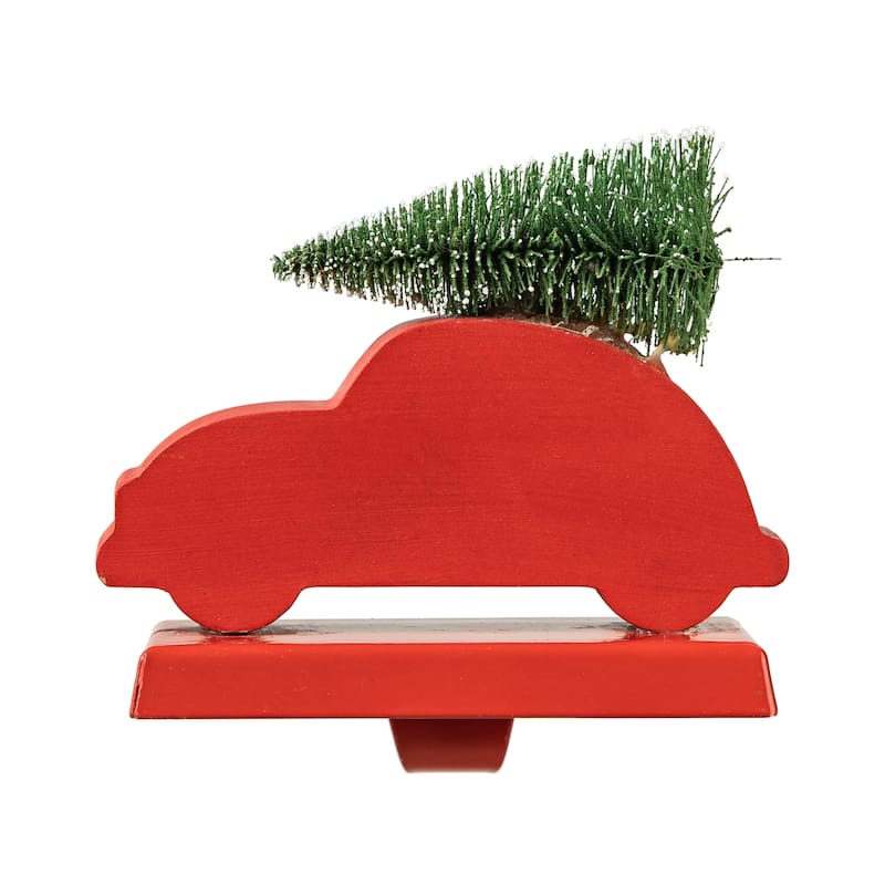 Glitzhome Christmas Dachshund Reindeer Red Car Stocking Holders Rustic Mantel Ornament