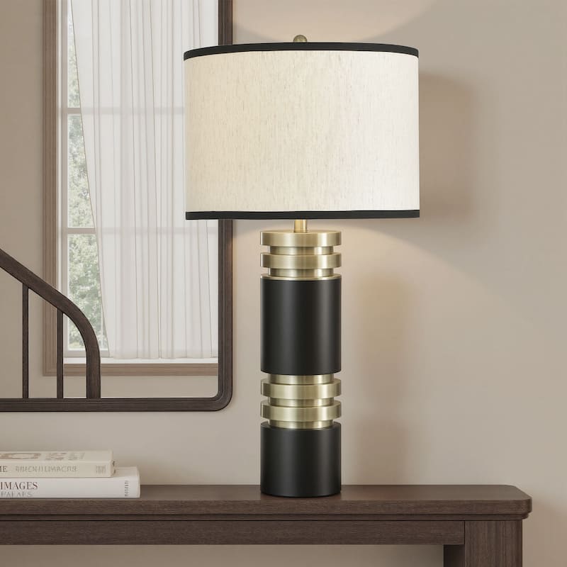 StyleCraft Steel Table Lamp - Drayton Gold - White Fabric