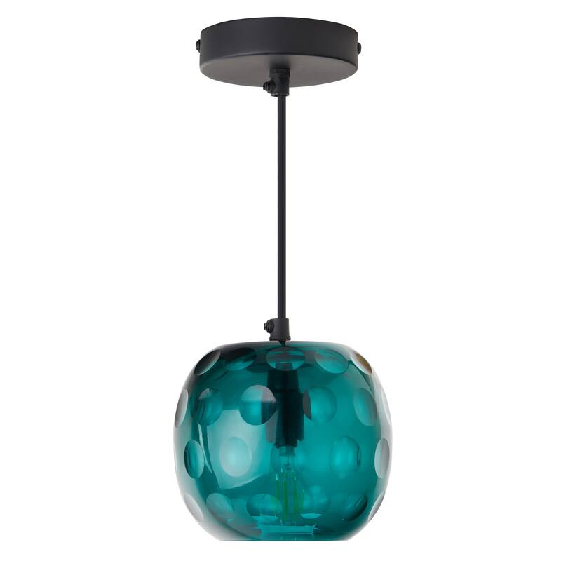 Quinn River of Goods Black Metal and Hand Blown Glass 6-Inch Pendant Light with Adjustable Hanging Cord - 6" x 6" x 60"