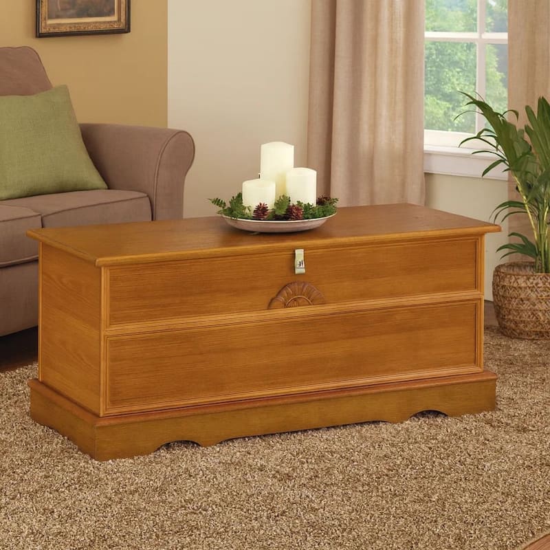 Chest with Molded Details and Lift Top Hidden Storage, Brown