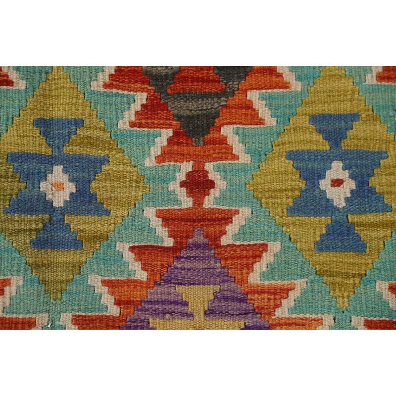 Hand Woven Oriental 100% Wool Carpet Southwestern Geometric Multi-Colored Kilim Area Rug - 6' 4'' X 5' 3''