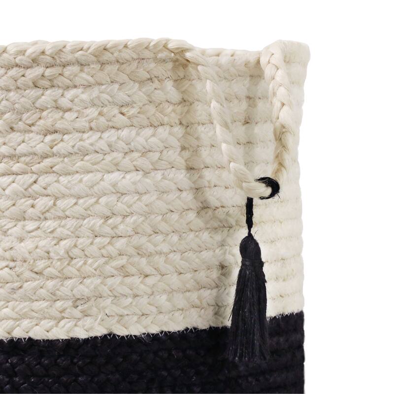 Sevita Two-Tone Off-White Jute Decorative Storage Basket with Handles