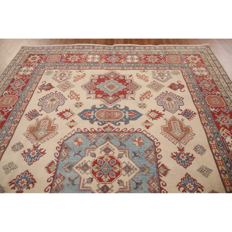 Geometric Kazak Oriental Area Rug Hand-Knotted Traditional Wool Carpet - 8'5"x 11'4"