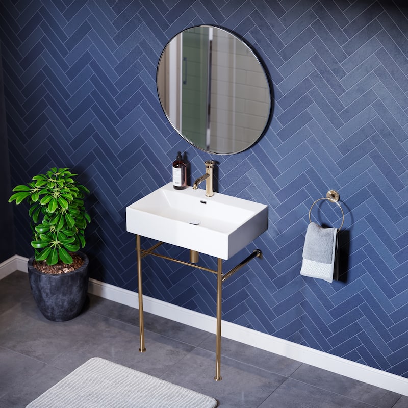 Claire Ceramic Console Sink White Basin Gold Legs