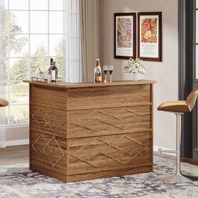 L-shaped bar Cabinet 4-tier Liquor Bar Table with Storage for Kitchen, Brown - N/A