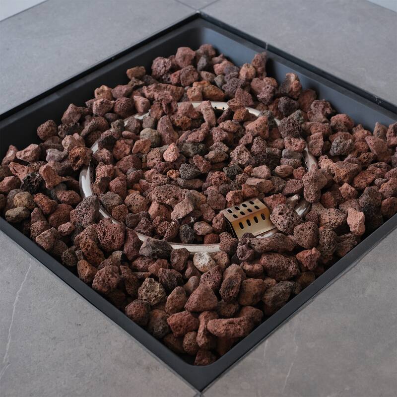 35 in. W x 35 in. D x 25 in. H Square Propane Burning Outdoor Fire Pit Table in Stone Gray
