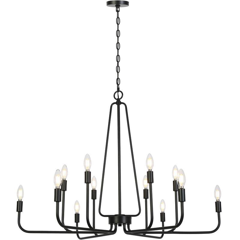 Modern 12-Light Black 39 IN Classic Chandelier Transitional Candle Lights - 38.6" W x 28.3" H