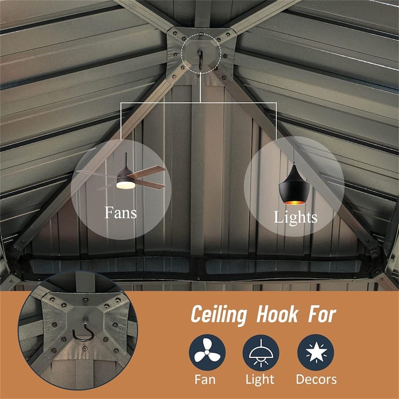 12' X 12' Hardtop Metal Gazebo w/ Galvanized Steel Double Roof Canopy