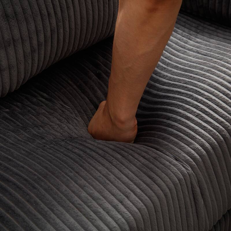 Oversized Modular Sectional Sofa Set, Corduroy Upholstered 5 - Seat Sofa, Dark Gray