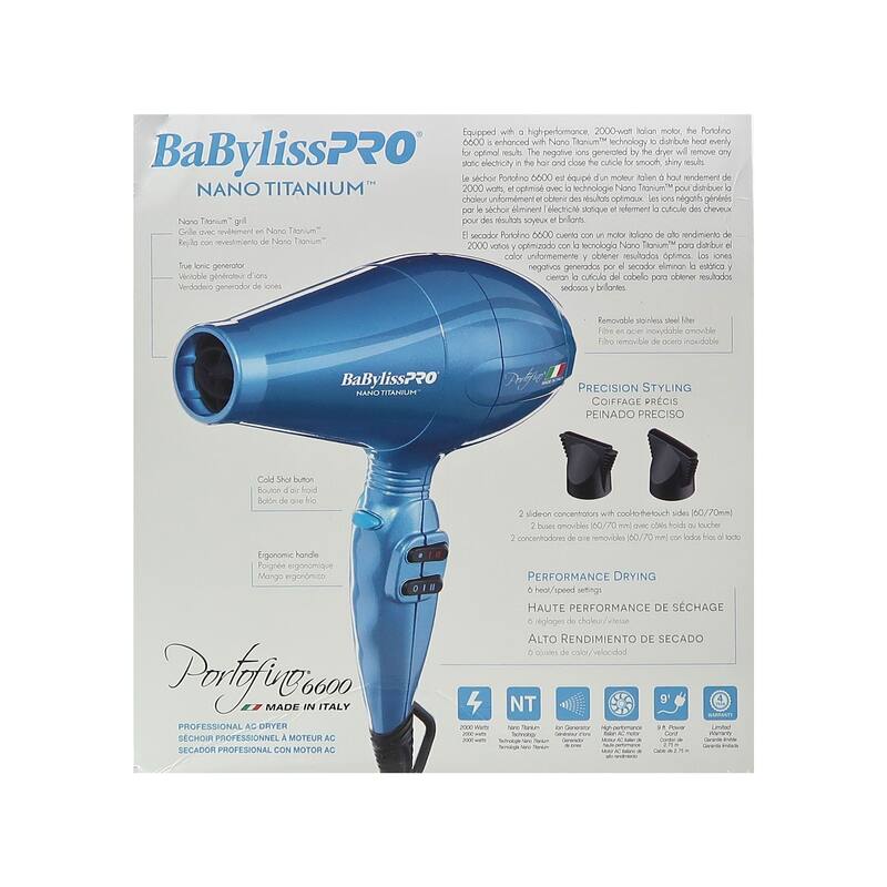 Babyliss Pro Nano Titanium Portofino 6600 Full-Size Hair Dryer, Blue BNT6610N + Cutting Cape + Barberology Comb Black