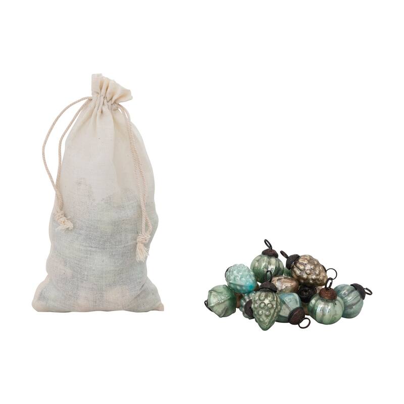 Embossed Mercury Glass Ornaments In Muslin Bag, Set of 36