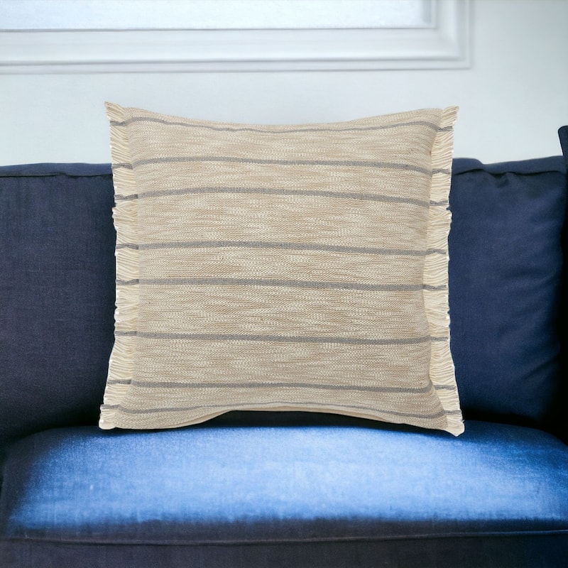 HomeRoots 20" Taupe and Dusty Blue Jute Throw Pillow