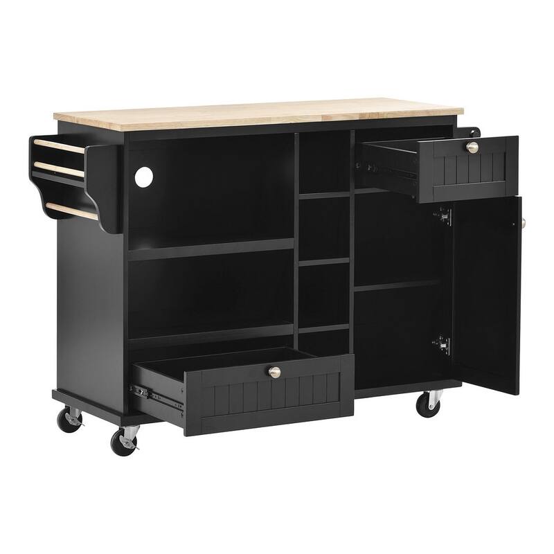 50.80 "W Versatile Solid Wood Countertop Kitchen Island with Storage and Two Locking Wheels