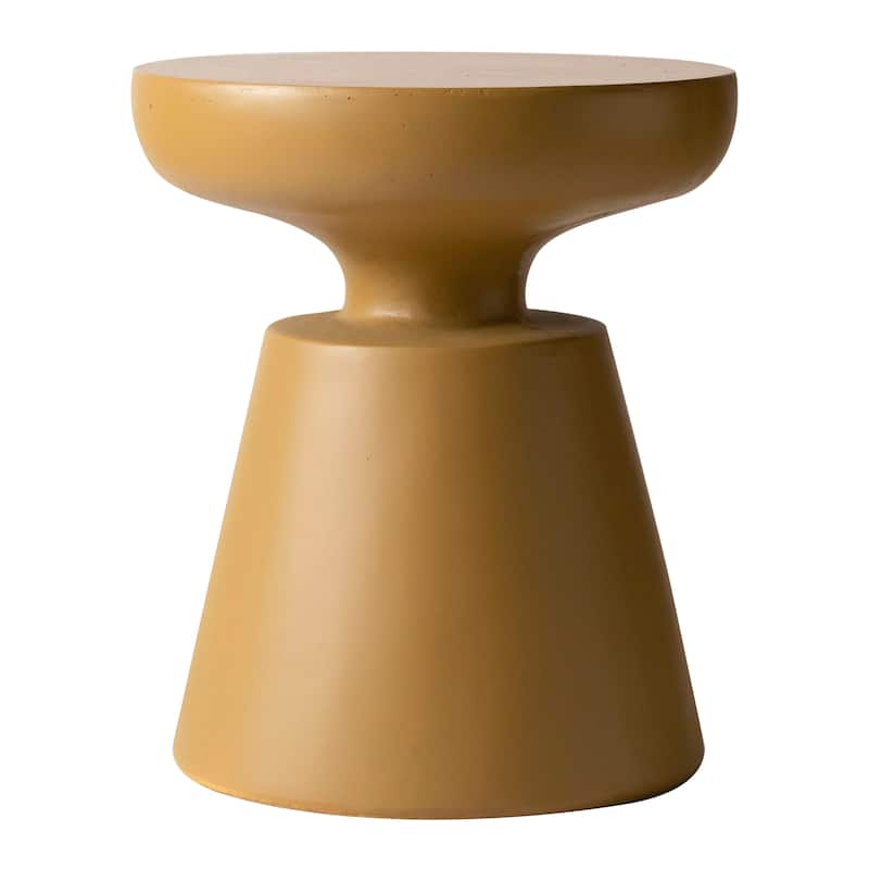 Isle Modern Round Side Table in Fiberstone for Indoor and Patio Outdoor End Table with Pedestal Base - Brown
