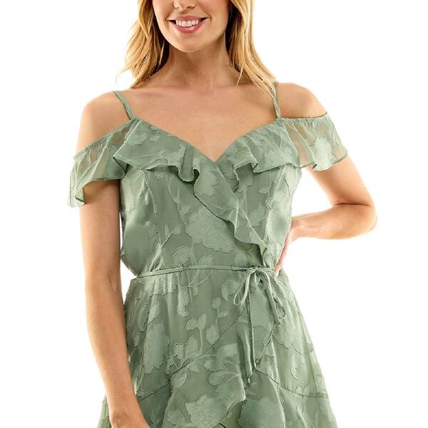BCX Junior's Floral Jacquard Cold Shoulder Ruffle Dress Green Size X-Large  - Bed Bath & Beyond - 40566884