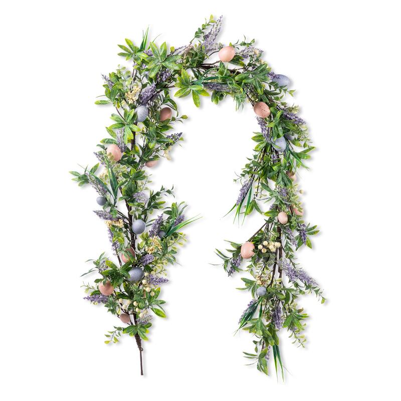 Glitzhome 72"L Easter Egg Flower Berries Lavender Garland