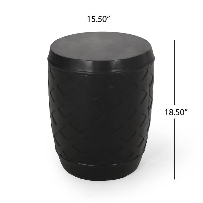 Outdoor Side End Table, 16 Inch Lattice Pattern, Black Concrete Finish