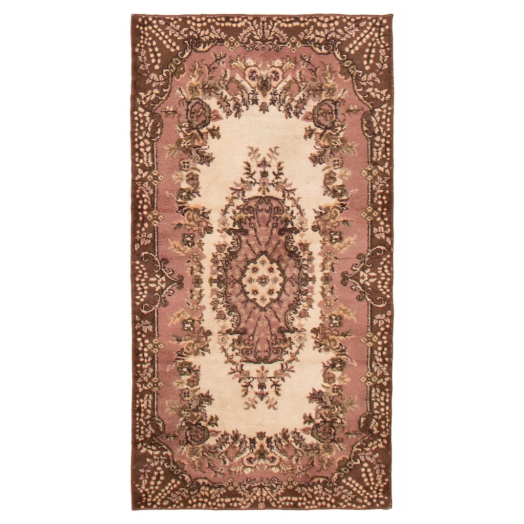 ECARPETGALLERY Hand-knotted Melis Vintage Cream Wool Rug - 3'10 x 7'3
