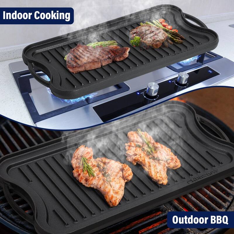 20" Preseasoned Cast Iron Reversible Griddle Plate Pan - 20 Inch