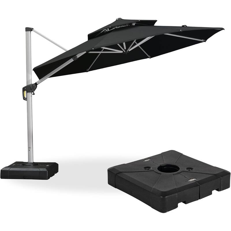 PURPLE LEAF Double Top 11/12/13ft Round Umbrella Large Cantilever Outdoor Classic Umbrella with Base - Black/11ft