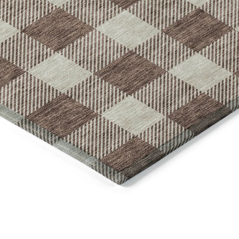 Machine Washable Indoor/ Outdoor Chantille Plaid Rug