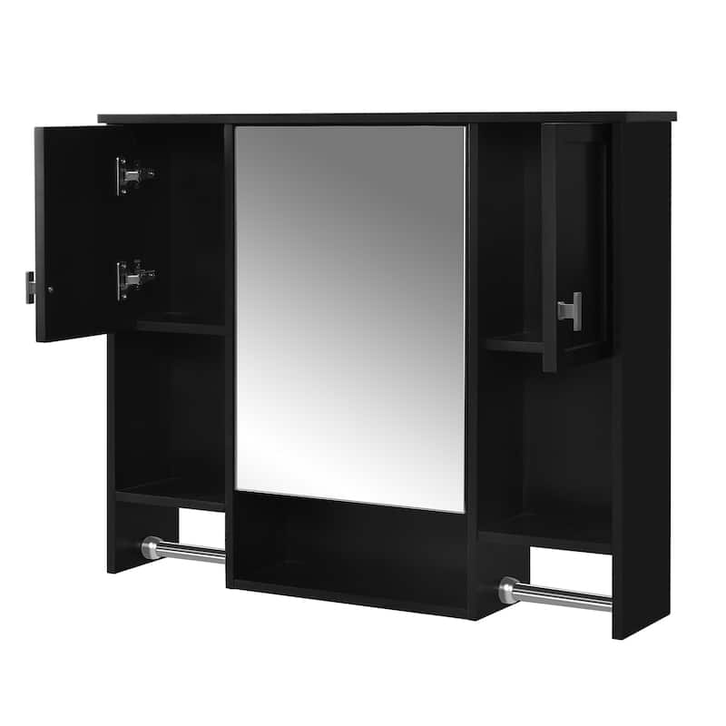 35'' x 28'' Modern Wall Mounted Bathroom Storage Cabinet, Bathroom Wall Cabinet with Mirror, Medicine Cabinet with Towels Bar