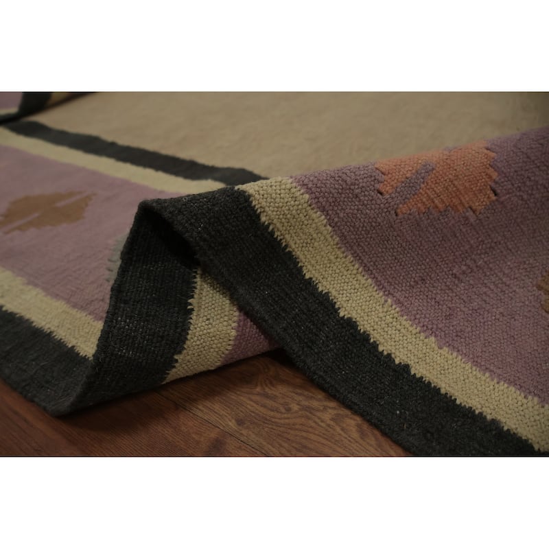 Hand Woven Oriental 100% Wool Carpet Southwestern Tribal Brown Kilim Area Rug - 10' 0'' X 8' 2''