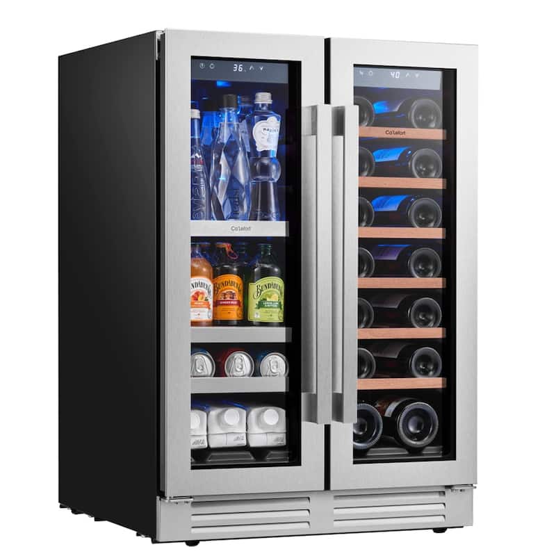 Ca'Lefort 24 inch 20 Bottle/ 60 Can Beverage Wine Cooler Dual Zone French Door Fridge