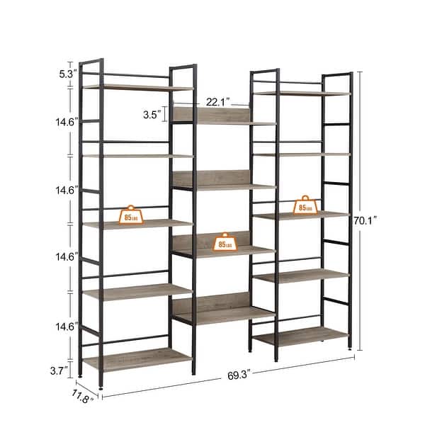 HOT]Large Bookshelf Triple Wide With 6 Tiers Industrial Brown